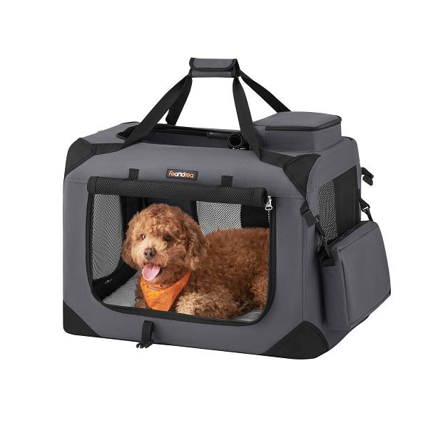 Feandrea Hundetransport, faltbare Stoff-Tierbox, 60 x 42 x 42 cm, grau, PDC60GY