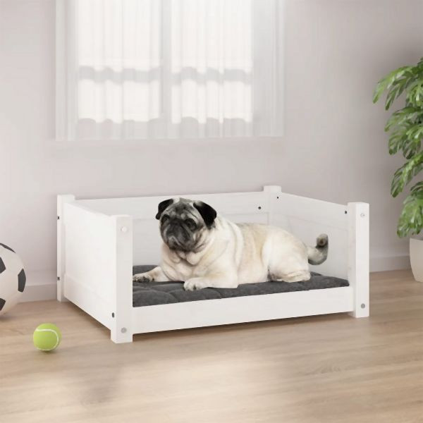 vidaXL Hundebett Weiß 65,5x50,5x28 cm Massivholz Kiefer, 821448