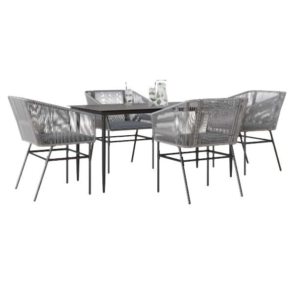 vidaXL 5-teilig Garten-Essgruppe mit Kissen Grau Poly Rattan Glas, 3334530