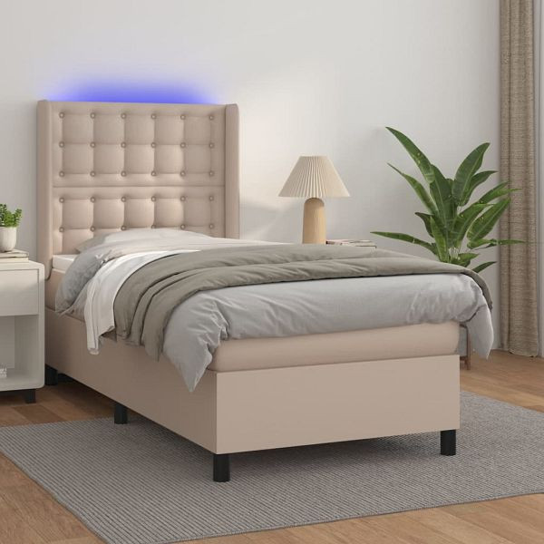 vidaXL Boxspringbett mit Matratze & LED Cappuccino-Braun 80x200cm, 3139354