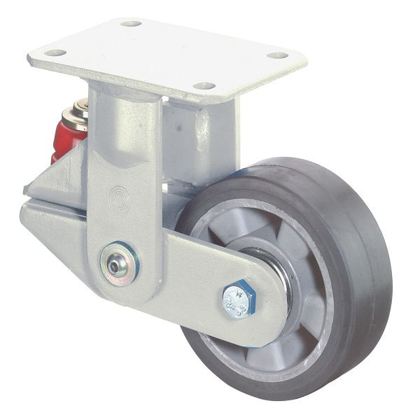 BS Rollen Gefederte Schwerlastrolle, Bockrolle, Breite 50 mm, Ø125 mm, bis 220 kg, Elastik-Reifen schwarz, Radkörper Aluminium, Kugellager, T110.B80.125