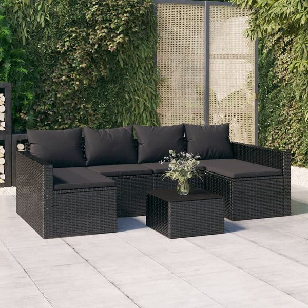 vidaXL 2-tlg. Garten-Lounge-Set mit Kissen Schwarz Poly Rattan, 362345