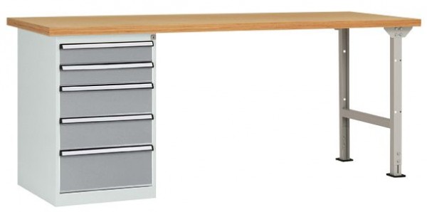 Manuflex Werkbanksystem COMBI Modell 3 mit Multiplexplatte, BxTxH = 2000 x 700 x 840 mm, Alusilber, WC5102.9006