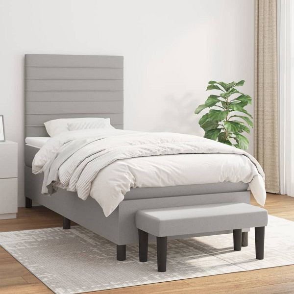 vidaXL Boxspringbett mit Matratze Hellgrau 90x190 cm Stoff, 3136637