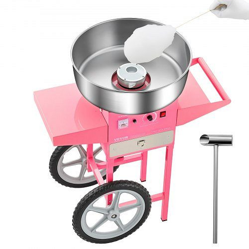 VEVOR elektrische Zuckerwattemaschine mit Wagen (1000 W), 52 cm Edelstahlschüssel, Zuckerschaufel & Schublade, Rosa, HCDRMHTJFSWGBY4LWV2