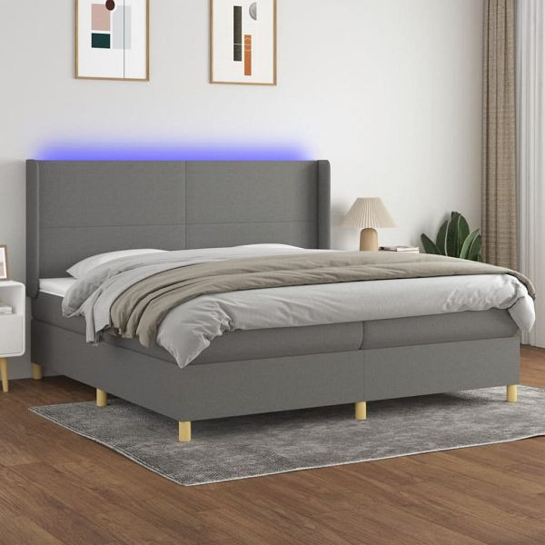 vidaXL Boxspringbett mit Matratze & LED Dunkelgrau 200x200 cm Stoff, 3138742