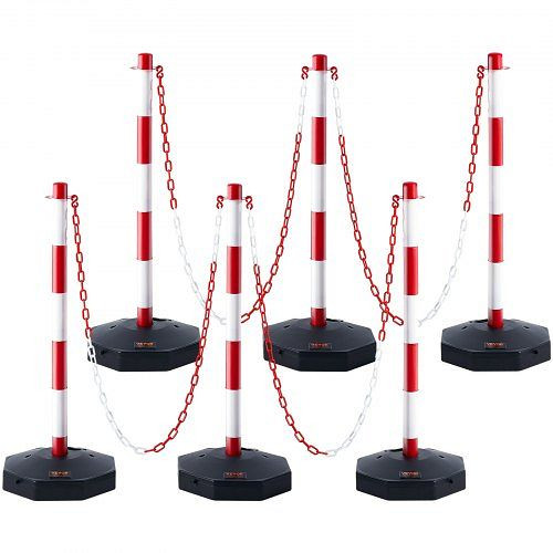 VEVOR Verkehrshütchen Absperrpfosten 6 Stück 285 x 285 mm Warnkegel mit Kett, Rot & Weiß Wasser- und Sandeinspritzung, HBTCJTJSZ34YKAZJ9V0
