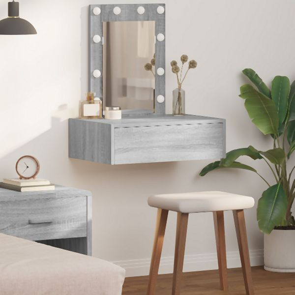 vidaXL Wandhängender Schminktisch mit LED-Lichtern Grau Sonoma, 865222