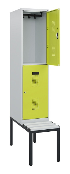 C+P Doppelstöckiger Spind Evolo PLUS, Bank, 2 Fächer, 1950x400x815mm, 7035/0024, Zylinderschloss, Sitzfläche Kunststoff, Sitzbank, 0493505-12 S10150