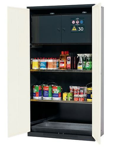 asecos Chemikalienschrank Systema-Plus, anthrazit, weiss, Sicherheitsbox und Einlegeböden, Typ CS-30, 218483