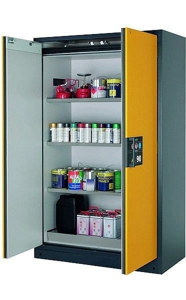 asecos Sicherheitsschrank Q-CLASSIC-90, Q90.195.120 in sicherheitsgelb RAL 1004 mit 3x Fachboden (Edelstahl), 30001-040-30008