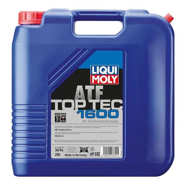 LIQUI MOLY Getriebeöl Top Tec ATF 1600, Kanister Kunststoff, VE: 20 Liter, 3694