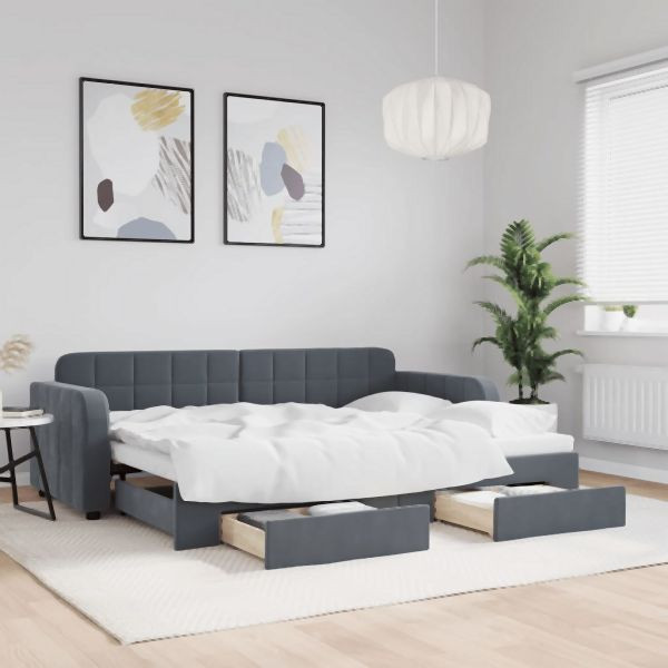 vidaXL Tagesbett Ausziehbar mit Schubladen Dunkelgrau 80x200 cm Samt, 3196971