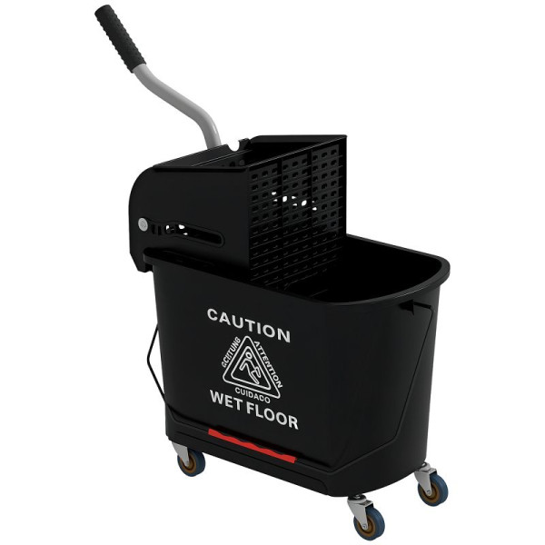 HOMCOM 20 L Mopp-Eimer mit Auswringer und Griff, Wischmopp-Eimer auf Rädern, Kunststoff, Schwarz, 720-002V00BK