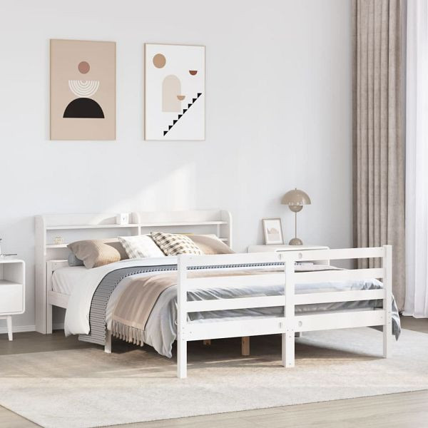 vidaXL Bettgestell mit Kopfteil ohne Matratze Weiß 135x190 cm, 3306675