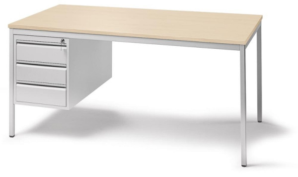Deskin Schreibtischkombination BASE L, B 2000 x T 800 x H 720 mm, Gestell: Lichtgrau RAL 7035, Melamin Dekor: Ahorn, 1 Hängecontainer mit 3 Schüben, 273980