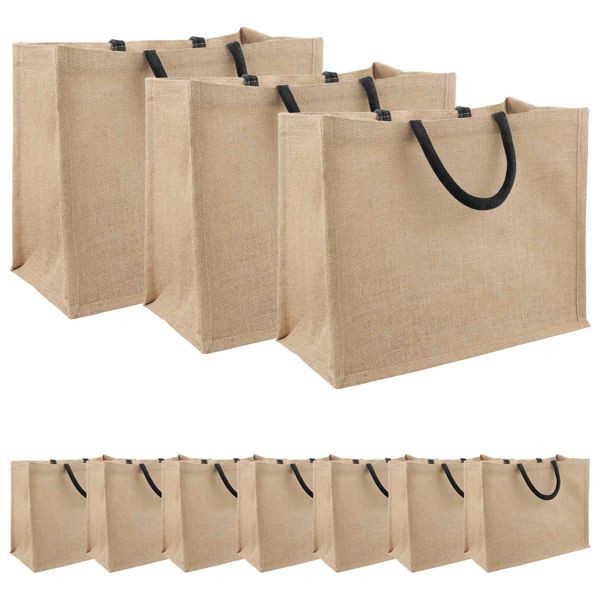 vidaXL Jute-Handtaschen 10-teilig Natürlich und Schwarz 42 x 33 x 19 cm, 42012282