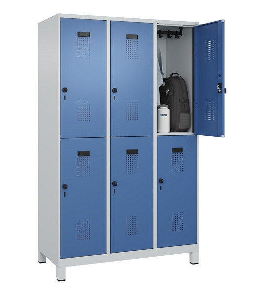 C+P Doppelstöckiger Spind Evolo PLUS, mit Füßen, 6 Fächer, 1950x1200x500mm, 703, Frontfarbe RAL 5023 Fernblau, Drehriegel, 049310-32 S10008