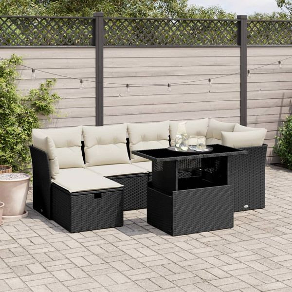 vidaXL 7-teilig Garten-Sofagarnitur mit Kissen Schwarz Poly Rattan, 3274656
