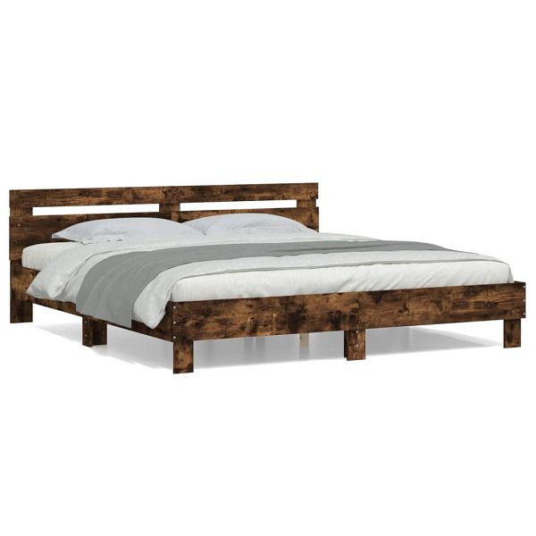 vidaXL Bettgestell mit Kopfteil Räuchereiche 160x200 cm Holzwerkstoff, 3207410