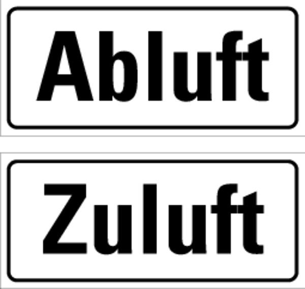 Schilder Klar Betriebsbeschilderung Abluft / Zuluft, 90x40 mm Folie selbstklebend, 1062/61