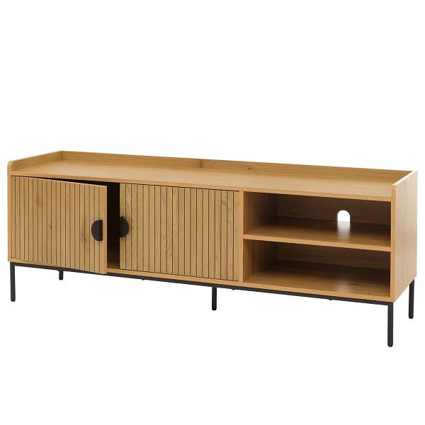 Mendler TV-Rack HWC-O39, TV-Board Fernsehtisch Lowboard TV-Schrank Kommode, Melamin MDF 56x150x40cm, natur, 112705+112706