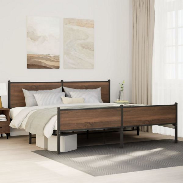 vidaXL Metallbett ohne Matratze Braun Eichen-Optik 193x203 cm, 3301417