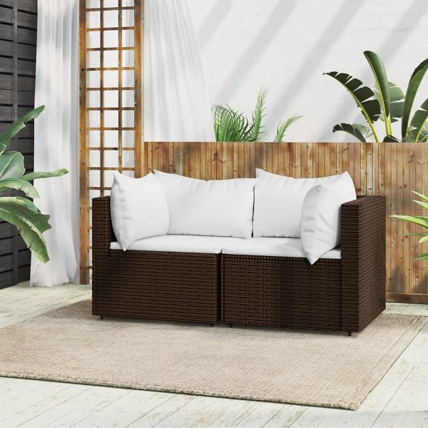 vidaXL Garten-Ecksofas mit Kissen 2 Stück Braun Poly Rattan, 319746