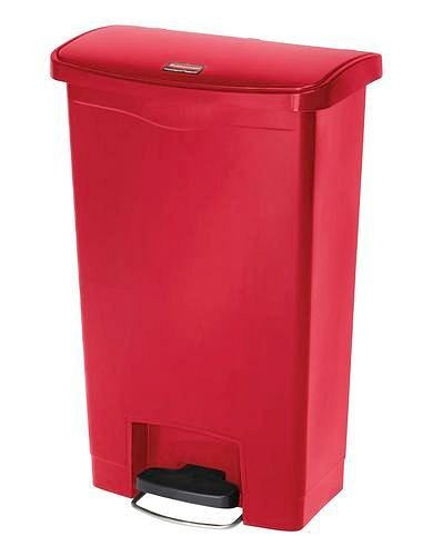 DENIOS Wertstoffsammler aus Polyethylen (PE), Fußpedal an Breitseite, 50 Liter, rot, 242400