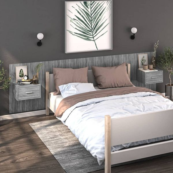 vidaXL Wand-Nachttische 2 Stück Grau Sonoma, 816955, 8720286967539