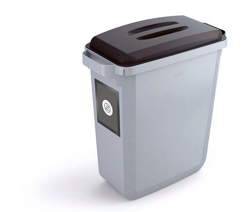 VAR Wertstoffsammler aus Polyethylen (PE), 60 Liter, grau, schwarzer Deckel, mit Info-Rahmen, 311651