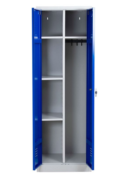 Gürkan Putzmittelschrank, 50 x 60 x 180 cm, Lichtgrau, Enzianblau, EU Zylinderschloss, links 5 Fächer, CLC/FD.1860, 104408