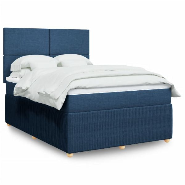 vidaXL Boxspringbett mit Matratze Blau 140x190 cm Stoff, 3294350
