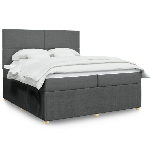 vidaXL Boxspringbett mit Matratze Dunkelgrau 200x200 cm Stoff, 3292157