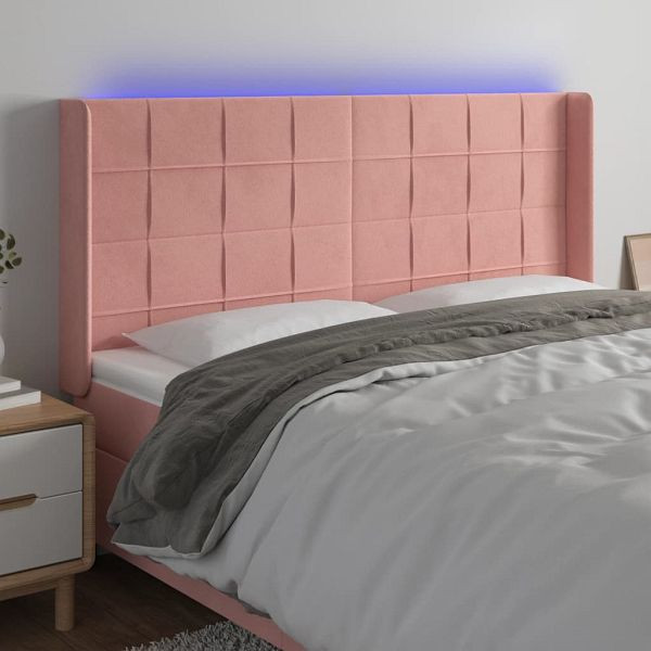 vidaXL LED Kopfteil Rosa 163x16x118/128 cm Samt, 3124107