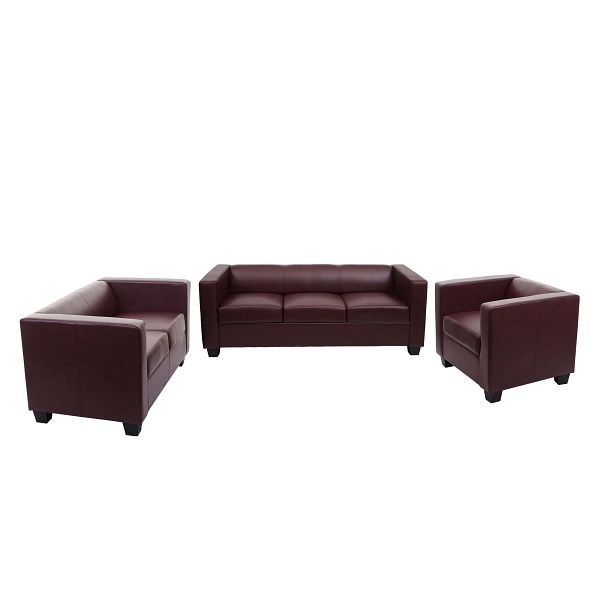 Mendler 3-2-1 Sofagarnitur Couchgarnitur Loungesofa Lille, Kunstleder, rot-braun, 80260
