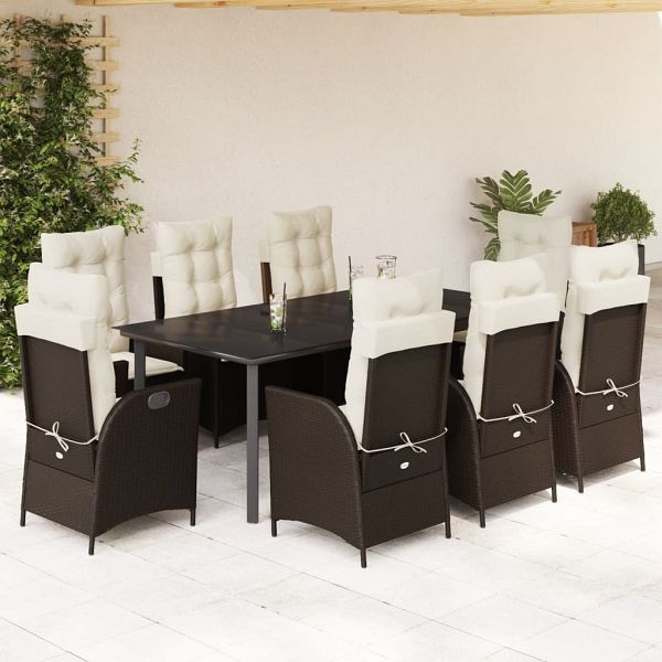 vidaXL 9-teilig Garten-Essgruppe mit Kissen Braun Poly Rattan, 3213213