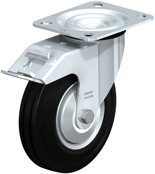 Blickle LE-VE 125R-FI-FA Stahlblech-Lenkrolle mit Anschraubplatte & Feststeller, Vollgummi, Schwarz, 298711