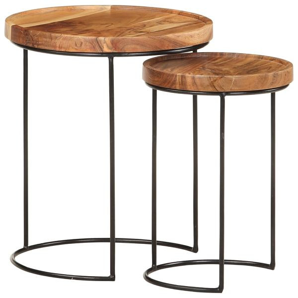 vidaXL 2-tlg. Couchtisch-Set Massivholz Akazie und Stahl, 321706