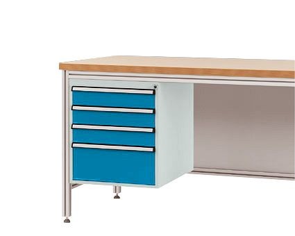 Manuflex Gehäuse-Unterbau für ALU-Arbeitstische, Nutzhöhe 500 mm mit 4 Schubfächern, für Tischtiefe 800 mm, Lichtblau, ZB4822.5012