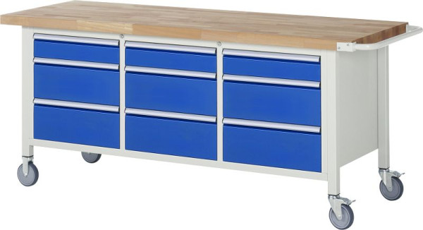 RAU Fahrbare Werkbank 8000 - Modell 8573, B2000 x T700 x H880-1080 mm, 9 Schubladen, 15-8573A2-207B4H.11
