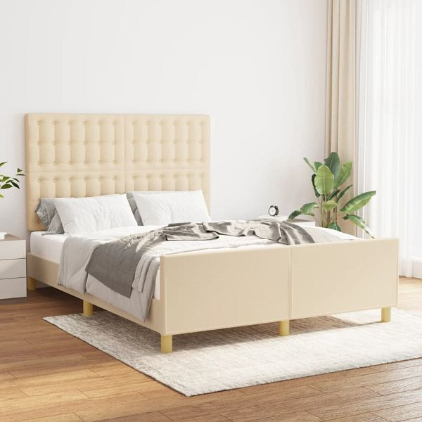 vidaXL Bettgestell mit Kopfteil Creme 140x200 cm Stoff, 3125386