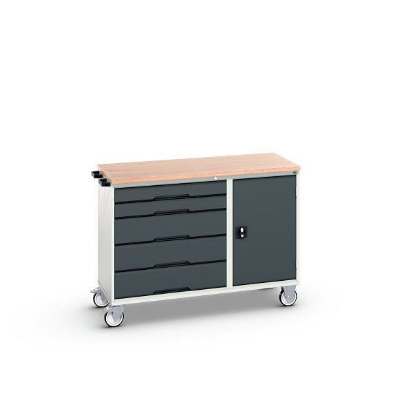 bott verso Montagewagen, mit 5 Schubladen, Tür und Multiplex-Top, BxTxH: 1300 x 600 x 980 mm, Lichtgrau / Anthrazitgrau, 16927151.19