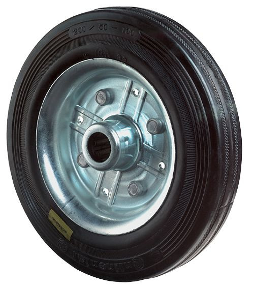 BS Rollen Gummirad, Breite 30 mm, Ø100 mm, bis 80 kg, Lauffläche Gummi schwarz antistatisch, Rollenlager, VE: 4 Stück, B58.100