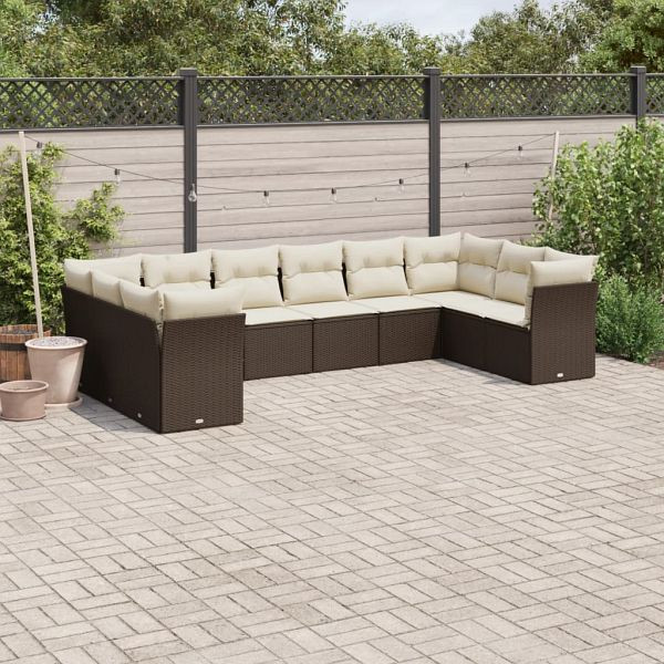 vidaXL 10-teilig Garten-Sofagarnitur mit Kissen Braun Poly Rattan, 3250042