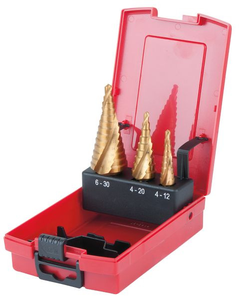 KS Tools HSS TiN Stufenbohrer-Satz, Kunststoffkassette 3-teilig, 330.2424