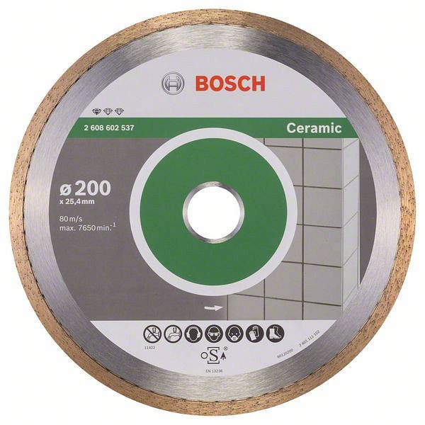 Bosch Diamanttrennscheibe Standard for Ceramic, 200 x 25,40 x 1,6 x 7 mm, 2608602537