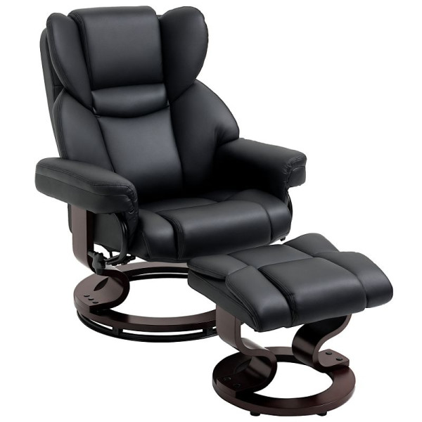 HOMCOM Relaxsessel mit Hocker, Liegefunktion, drehbar, bis 160 kg, Kunstleder, Metallrahmen, schwarz, 80 x 79 x 100 cm, 833-698BK