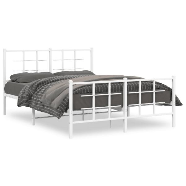 vidaXL Bettgestell mit Kopf- und Fußteil Metall Weiß 140x190 cm, 355628