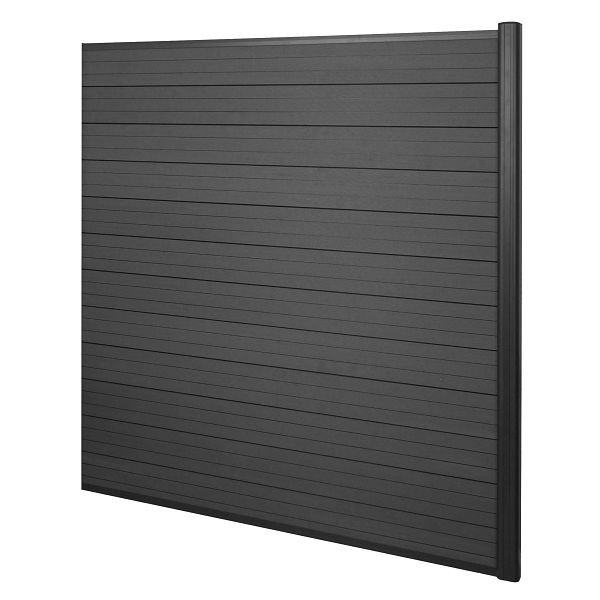 Mendler WPC-Sichtschutz Sarthe, Windschutz Zaun, Alu-Pfosten, Erweiterungselement, 1,85m anthrazit, 64997+64998+64999